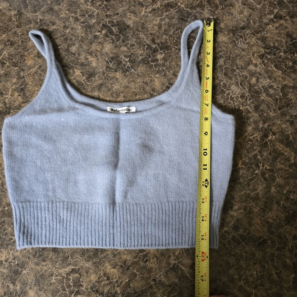 Reformation Cashmere Varenne Parisian Blue Women's Knit Crop Top S Ribbed Trim